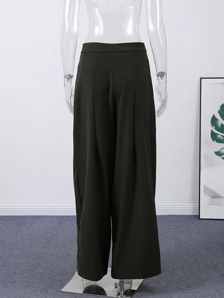 LIZAKOSHT  -  Women's Pants Woman Clothing Wide-Leg Trousers Y2k Pants Tracksuit Female Pinstripe Pleated Fashion High-Waist Casual Bottoms