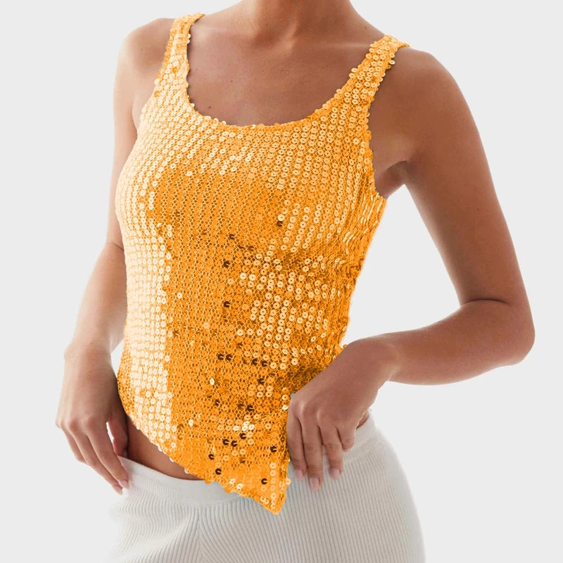 LIZAKOSHT  -  Women's Sparkly Sequins Tank Top Sleeveless Shiny Glitter Cami Top Slim Fit Vest Sexy Night Out Crop Top Streetwear