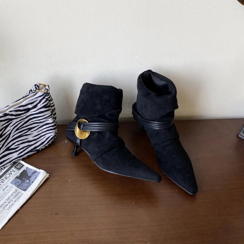 LIZAKOSHT  -  Autumn Fashion Low Heel Ankle Boot Women Slip On Pointed Toe Shoes Mordern Short Booties Zapatos De Mujer