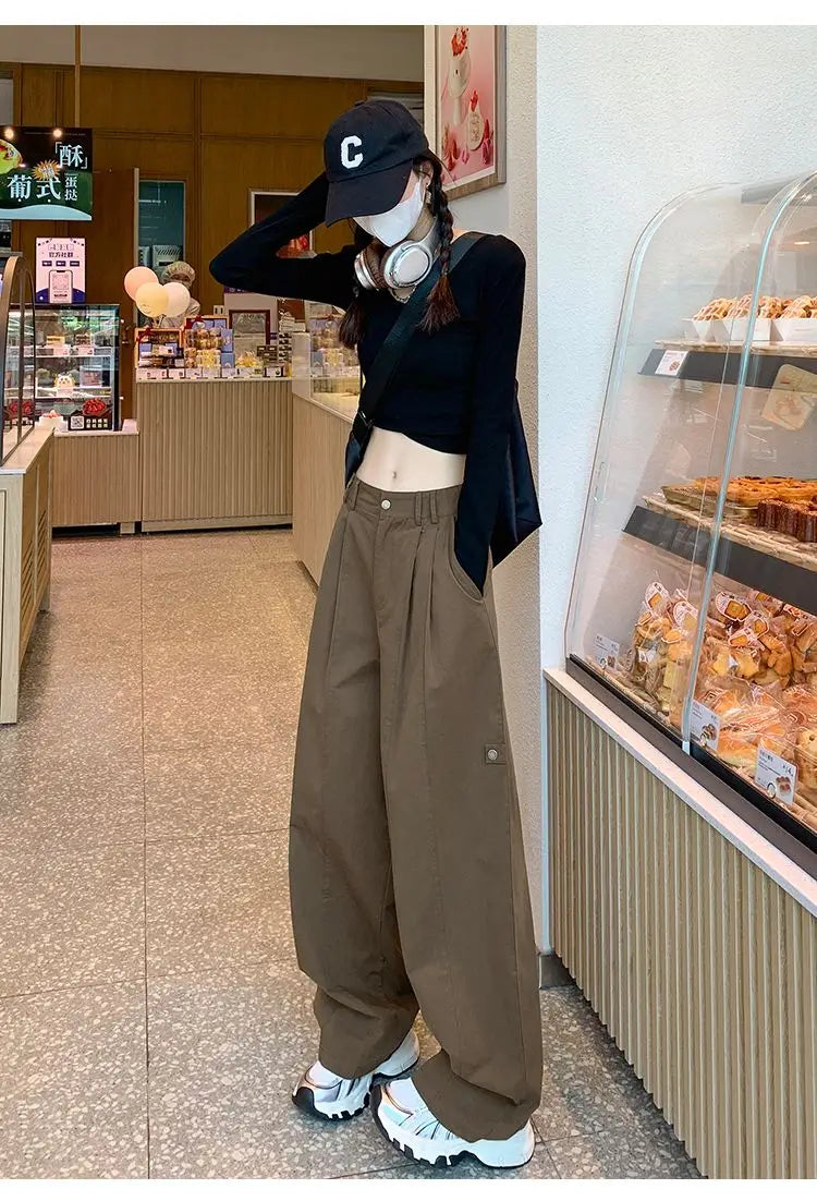 LIZAKOSHT  -  Women Clothing Vintage Streetwear Y2K Oversized Wide Leg Cargo Pants Female Casual Solid High Waist Straight Trousers Pantalones