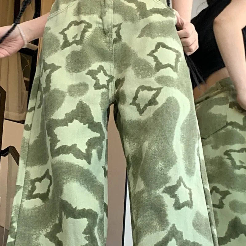 LIZAKOSHT  -  Green Print Women Pants Streetwear Spring Autumn Y2k Pantalones Mujer Fashion Vintage Loose Hiphop Trousers