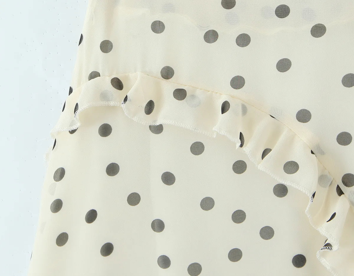 LIZAKOSHT  -  New Women's Irregular Skirt Ruffle Edge Apricot Polka Dot Skirt