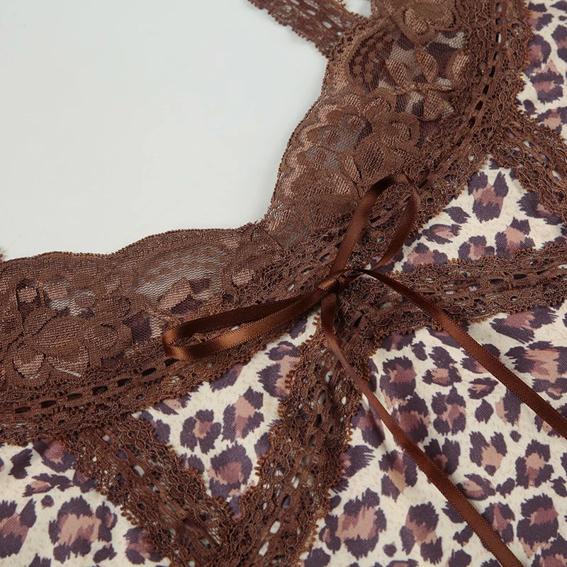 LIZAKOSHT  -  Sexy Leopard Print Patchwork Lace Vest Sleeveless Streetwear Aesthetic Camis Harajuku Slim 2000s Tops Grunge Fairycore