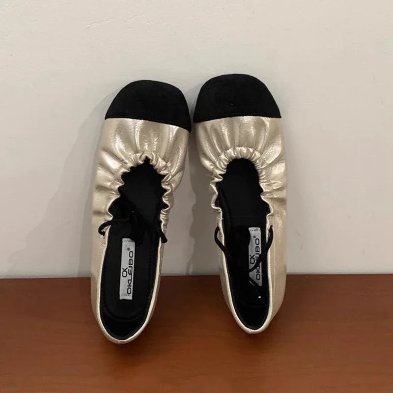 LIZAKOSHT  -  Fashion Ballet Flats Women Round Toe Pleated Satin Casual Shoes Female Shallow Comfort Sweet Design Brand Mary Jane Shoes Women