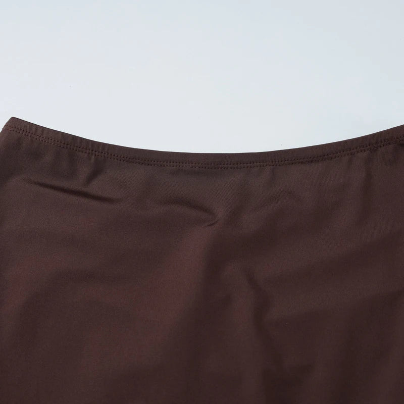 LIZAKOSHT  -  Simple Sexy Solid Color U Neck Camisole Tank Tops+Tight Ruched Long Half Skirts Women Fashion Street Style Two-piece Outfit