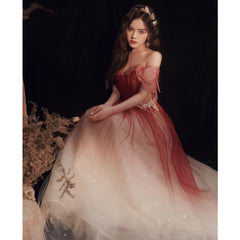 Fashion Gradient Prom Dresses for Women Off Shoulder Sparkly with Appliques Vestido De Festa Luxury Night Dress