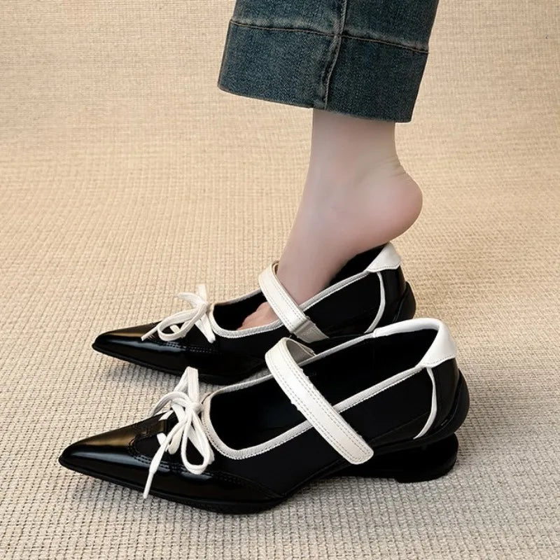 LIZAKOSHT  -  Fashion Pointed Toe Butterfly Knot Strange Style Mary Jane Shoes Women Designer Sports Ballet Shoes Elegant Party Dress Pumps