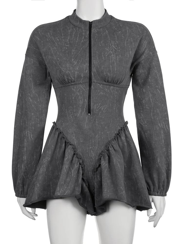 LIZAKOSHT  -  Vintage Distressed Denim Jumpsuit Women Fashion Body-shaping Romper One Piece Zipper Bodysuit Streetwear Playsuit Mujer