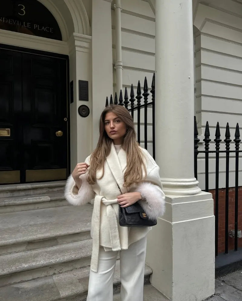 LIZAKOSHT  -  Fox Fur Woolen Women's 2025 Autumn Coat Fashion Patchwork Double-Sided Wool Overcoat Commuter New Elegant Office Jacket