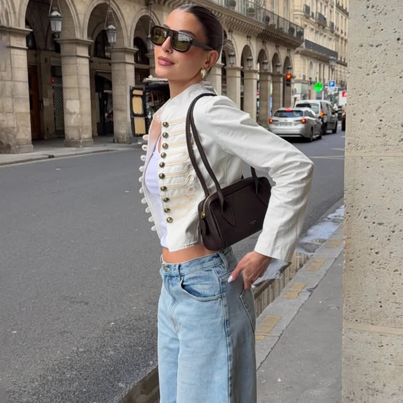 LIZAKOSHT  -  Stylish Single-Breasted Loose Jacket Women Stand-Collar Long-Sleeved Splicing High-Street Jacket Spring Autumn Street Coat