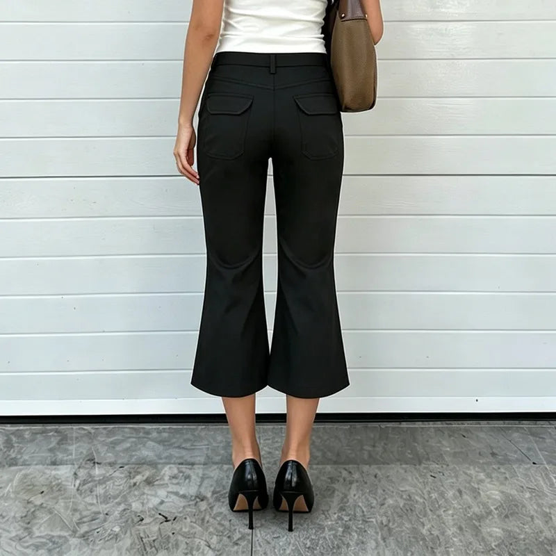 LIZAKOSHT  -  Euramerican Street Lazy Simple Low Waist Mid-length Pants Y2k Aesthetic All Match Flare Suit Trousers Harajuku Pant Women Clothe