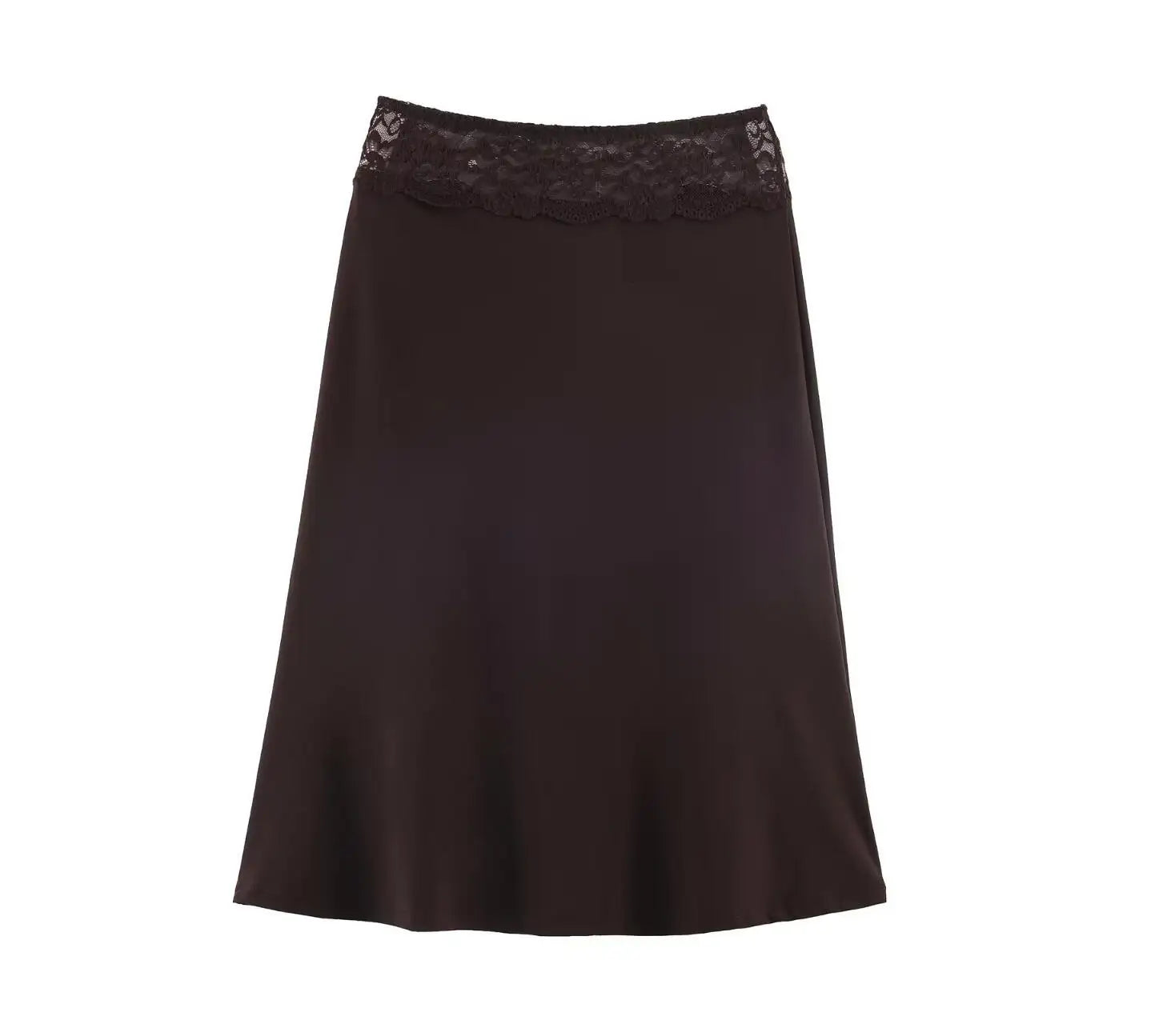 LIZAKOSHT  -  3 colors Retro Spliced Lace Low Waist Knitted Midi Long Skirt Spring Summer Women A-lined Skirts Femme Grayblue Black Brown