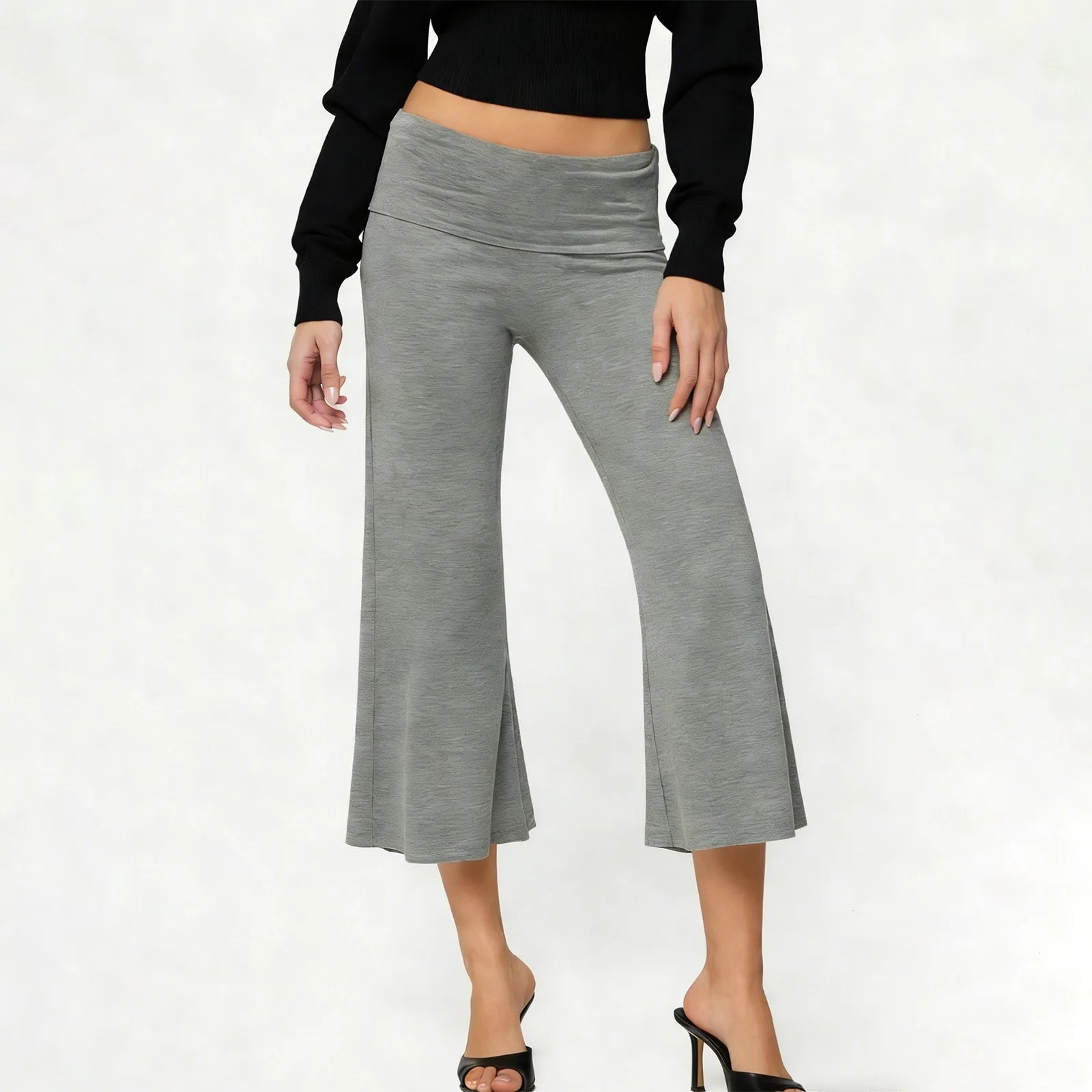 LIZAKOSHT  -  Loose Stretchy Fold Over Capri Pants for Women Low Rise Wide Leg Yoga Capris Summer Cute Going Out Cropped Pants Streetwear