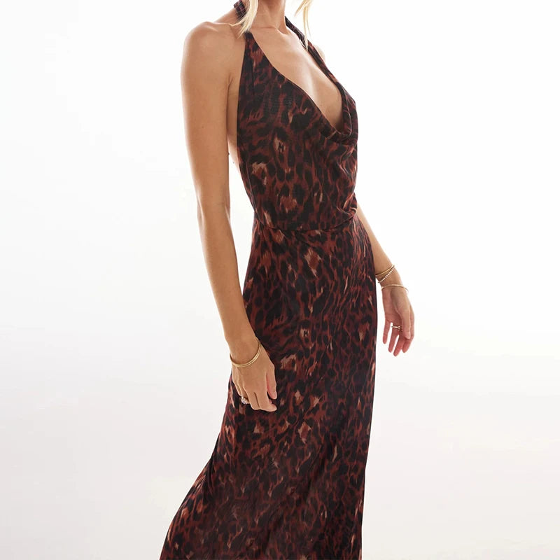 LIZAKOSHT  -  Fashion Hight Waist Lace-Up Wrap Hip Dress Sexy Halter Sleeveless Bohe Party Dress Women's Elegant Pattern Print Slim Long Dress