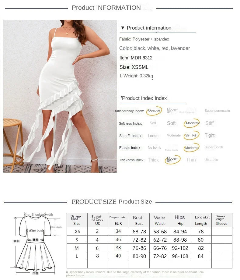 LIZAKOSHT  -  Women's Ruffle Irregular Butt Sling Sexy Dress
