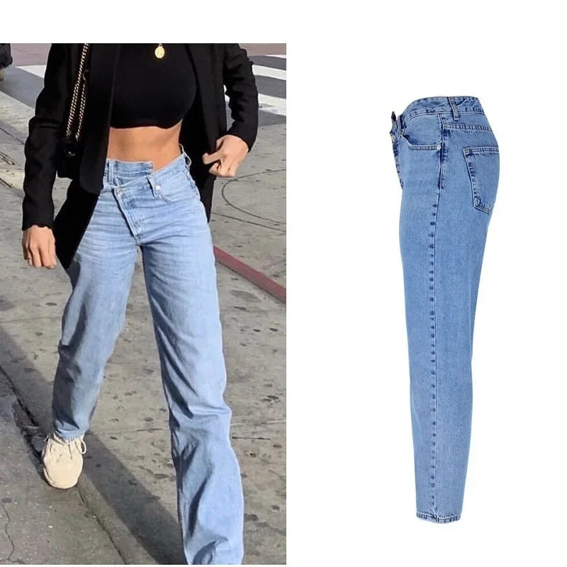 LIZAKOSHT -  New Autumn and Winter New High-waist Irregular Jeans Women Flared Large Size Casual Fashion Wide-leg Skinny Jeans for Women