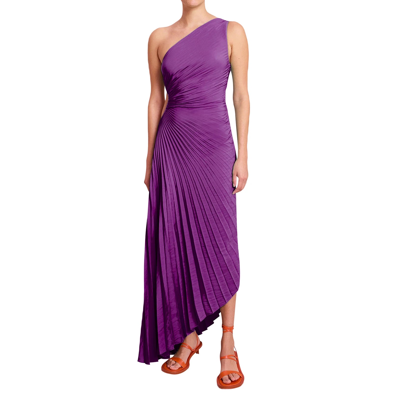 LIZAKOSHT  -  Elegant Fashion Women Party Pleated Bandage Dresses Lady Diagonal Collar Long Sleeveless One Shoulder Evening Wedding Dress