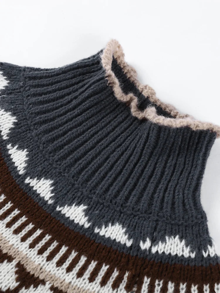 LIZAKOSHT  -  Printed Knitted Pullover Sweater Women Turtleneck Long Sleeves Loose Sweaters All-match Early Spring New Ladies Knitwear
