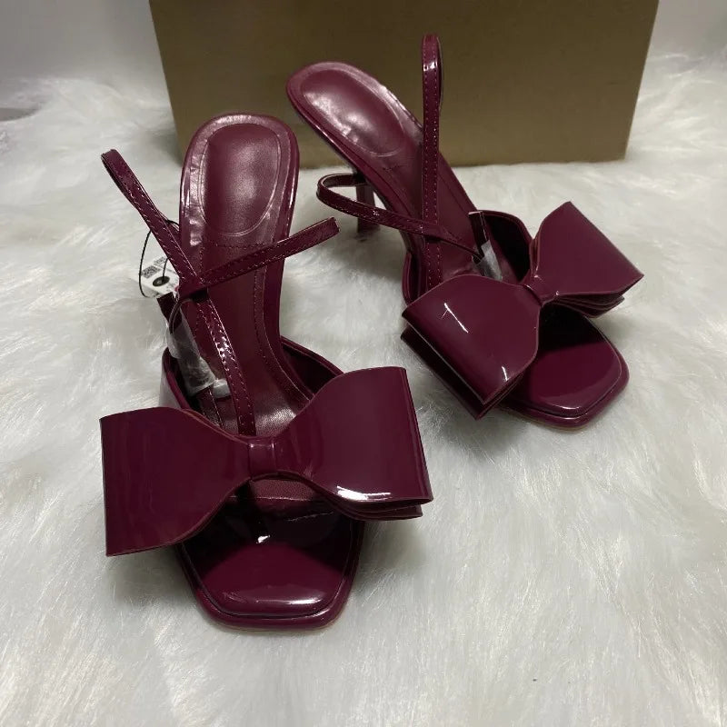 LIZAKOSHT  -  Brand Open Toe Women High Heels Sandals Patent Leather Large Bow Decoration Ankle Strap Wedding Bridal Dress Shoes for Ladies