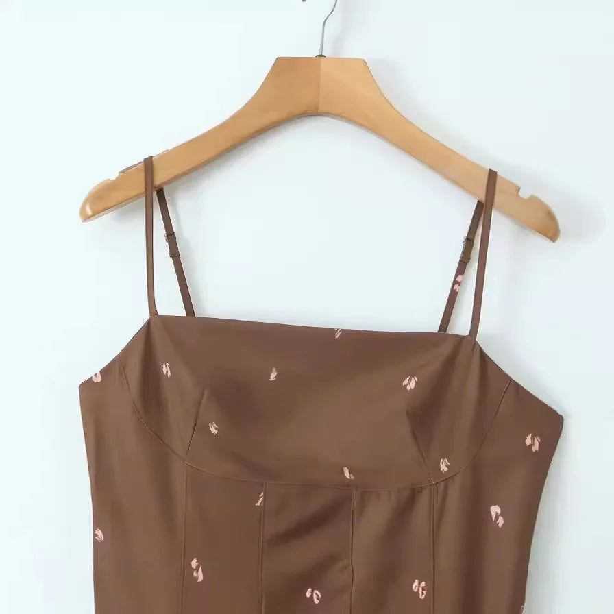 LIZAKOSHT  -  New French sexy spice girl fashion temperament pleated floral sling jumpsuit skirt