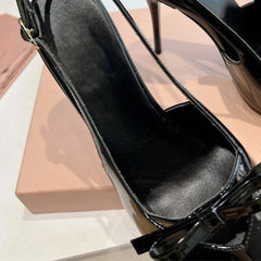 LIZAKOSHT  -  One Line Buckle High Heels Women's Slim Heels New Summer Style Bow Tie Wrap Hollowed Out Patent Leather Sandals