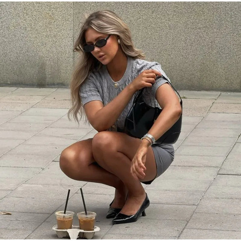 LIZAKOSHT  -  Elegant Knitted Single Breasted Cardigan Women Casual O-neck Short Sleeve Sweater Sweater 2025 Spring All-match Lady Knitwear