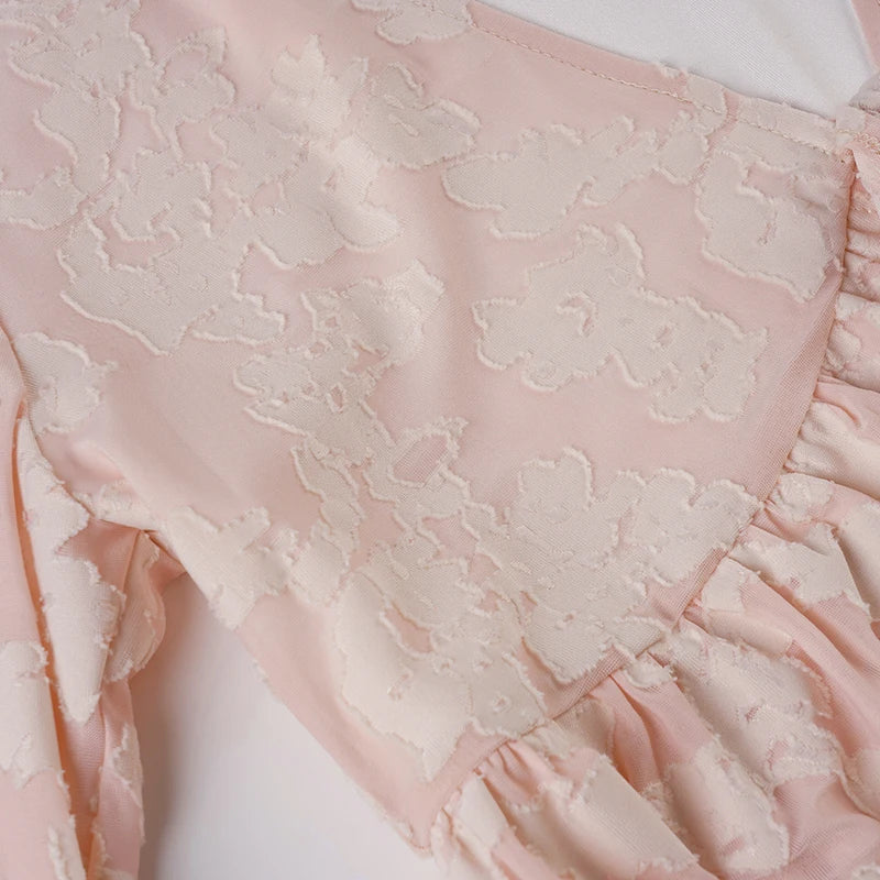 LIZAKOSHT  -  Pink Sweet Cute V-Neck Bow Tie T-Shirt Casual Lace Long-Sleeve Top Autumn Clothing For Women Chic Streetwear Outfits
