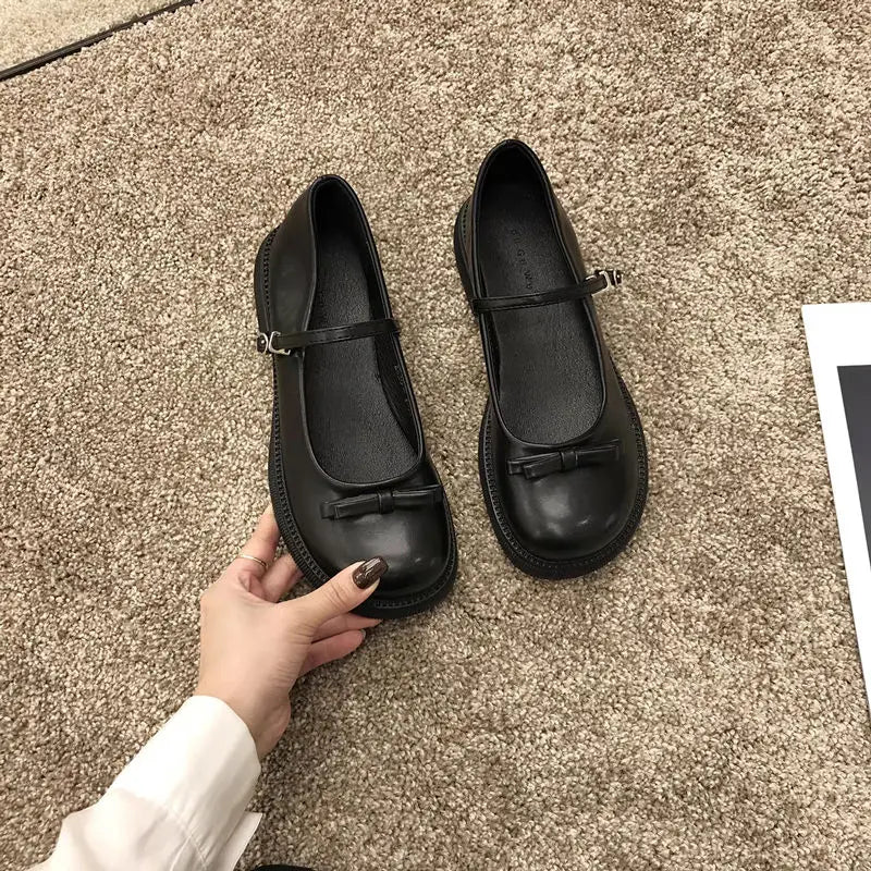 LIZAKOSHT  -  Ladies Summer Footwear Cute Japanese Style Lolita Shoes for Women with Bow Round Toe Kawaii Gothic Black Low Heel Elegant E