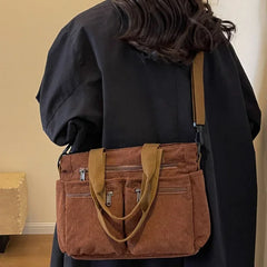 LIZAKOSHT  -  Large Capacity Corduroy Women Crossbody Bags Classic Korea Style Elegant Shoulder Bag Traveling Multilayer Thick Handbag