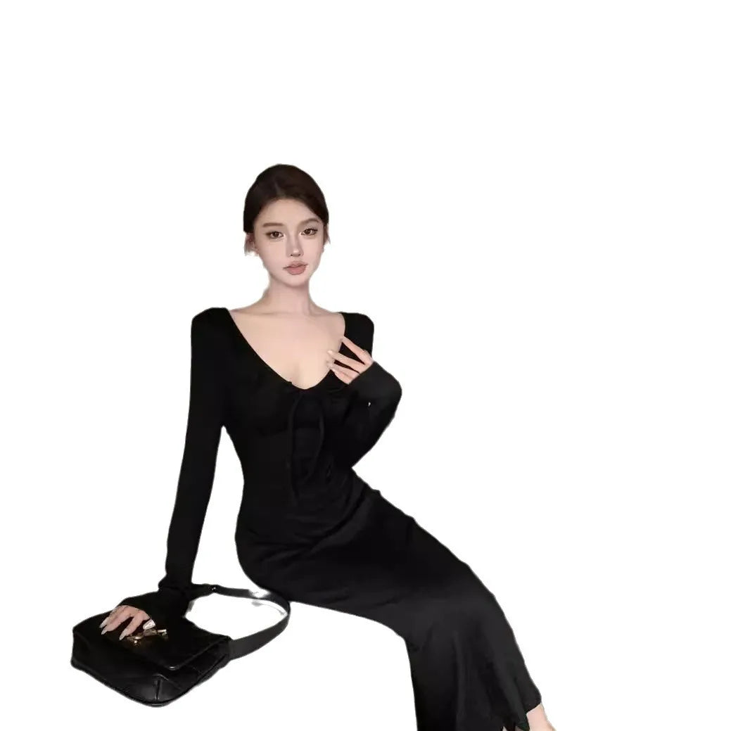 LIZAKOSHT  -  New Knitted Hip-pack Dress for Women's Skirt for Autumn and Winter Ruffle Straps Base