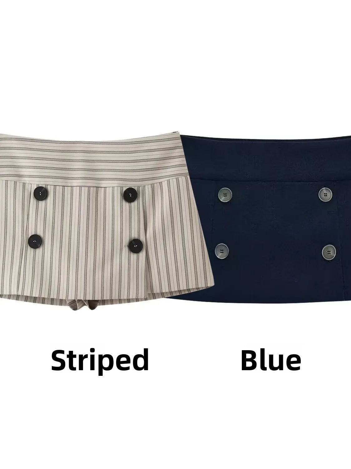 LIZAKOSHT  -  Fashionable A-Line  Skirt Women's Clothing Stripe Decorative Button Short Skirt Pants Polyester Fabric mid Waist Design