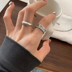 Lizakosht Silve Graffiti Letter Punk Ring for Women Girl Gift Retro Versatile Design Jewelry