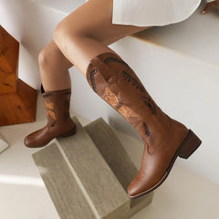 LIZAKOSHT  -  New Retro Embroidered Butterfly Western Cowboy Boots Square Head Thick Heel Thin Knight Boots Large Size Women's Boots 35&46