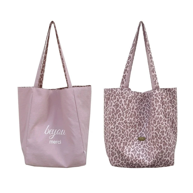 LIZAKOSHT  -  Women's Pink Leopard Print Shoulder Bag Large Capacity Casual Tote Simple Double Sided Use For Work Commuting