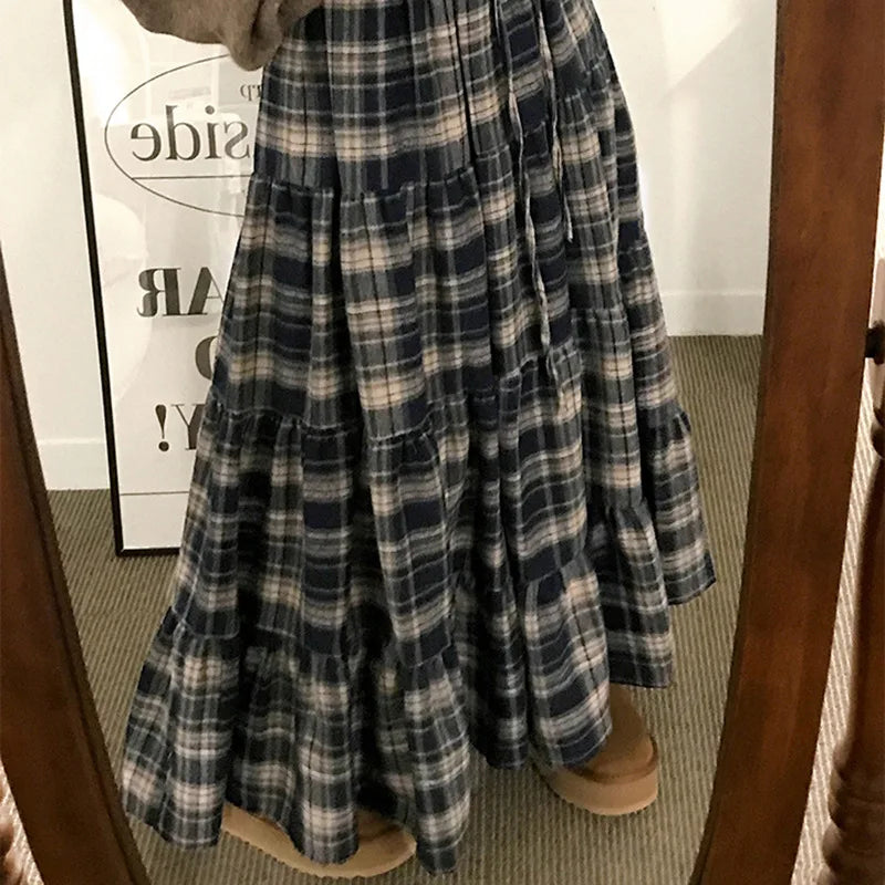 LIZAKOSHT  -  Y2K Retro Cake Skirt College Style Striped Patchwork Long Sweet Spicy Women Fashion A Line Version Skirt