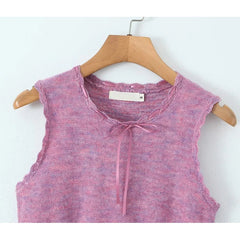 LIZAKOSHT  -  Sexy Women O Neck Sleeveless Crop Knit Tank Top