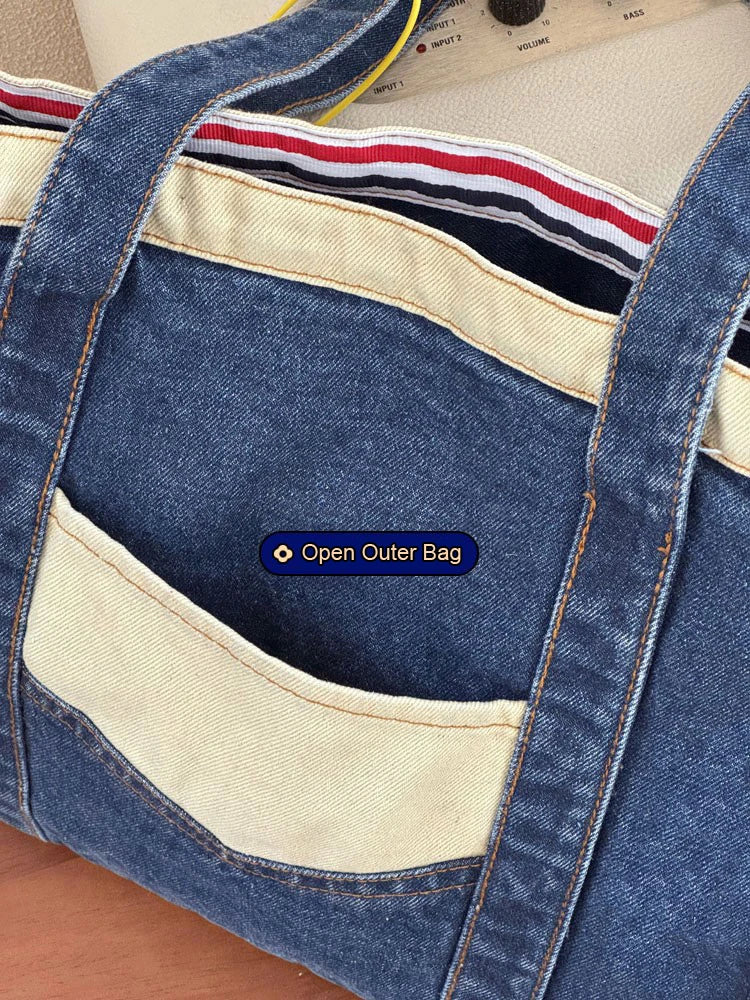 LIZAKOSHT  -  Women's Cowboy Shoulder Bag Shopping Bags Splicing Denim Handbag Fashion Simple Tote