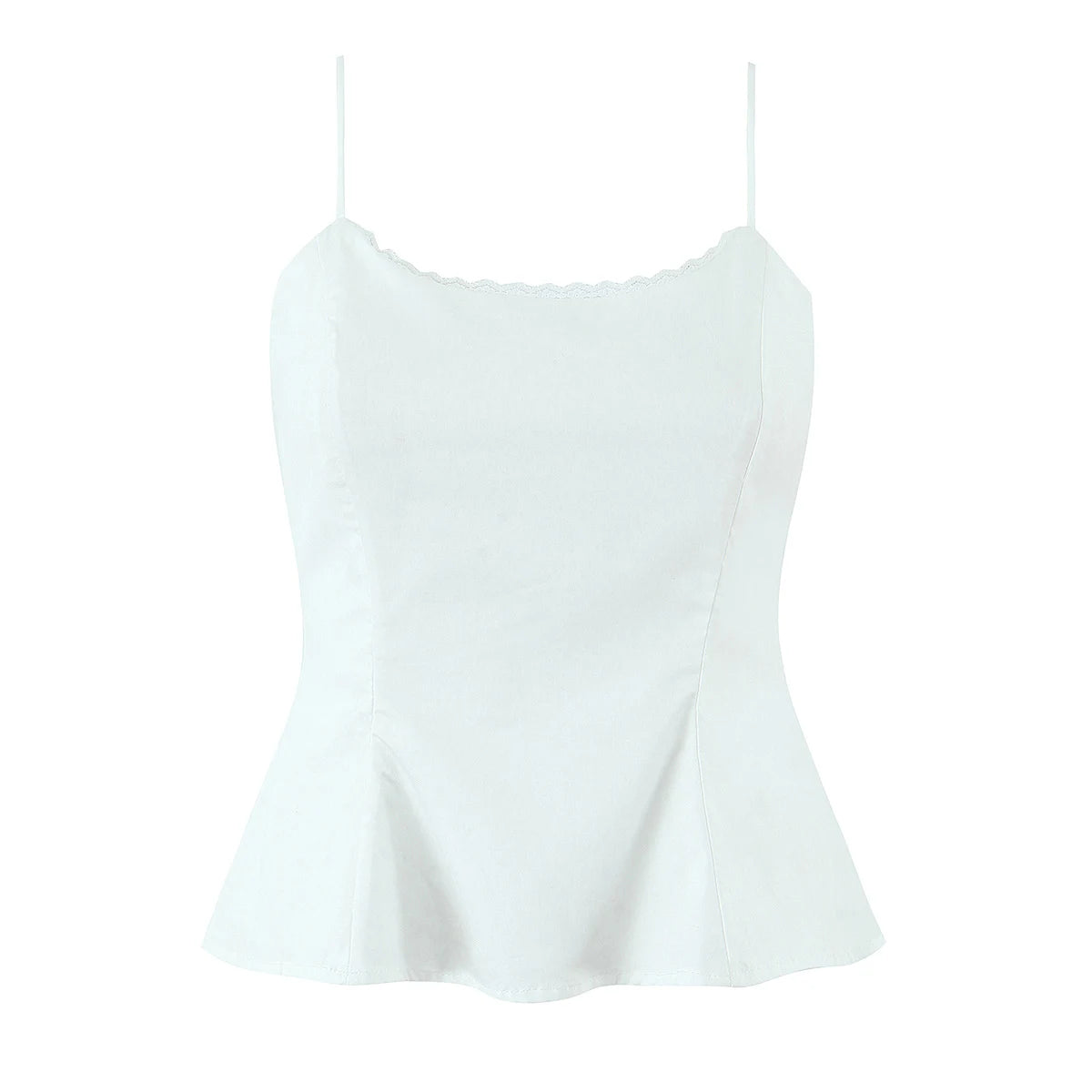 LIZAKOSHT  -  Sexy Cotton Spliced Lace O neck Camisole Camis Women Summer Elastic Back Tank Tops Side Zipper Girl Slim Waist Crop Top
