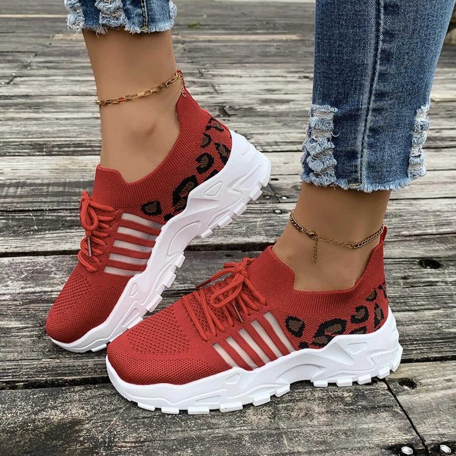LIZAKOSHT  -  Women Casual Shoes Breathable Walking Mesh Flat Shoes Platform Sneakers Women Vulcanized Shoes Leopard Female Footwear Summer