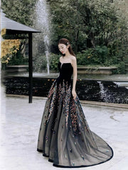 LIZAKOSHT -  Black Strapless Luxury Celebrity Dresses Sleeveless Velvet Sequins A-Line Exquisite Formal Evening Host Party Prom Gowns
