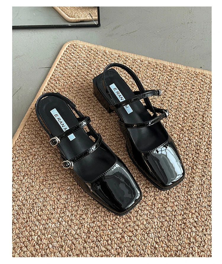 LIZAKOSHT  -  Retro Style Summer Thick Heel Women Sandals Fashion Square Toe Singbacks Shoes Ladies Elegant Party Dress Sandalias