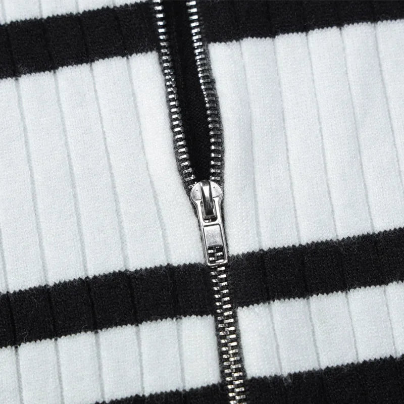 LIZAKOSHT  -  Casual Slim Contrast Knit Cardigan Women Chic Full Sleeve Stand Collar Zipper Short Sweaters Female 2026 Spring Lady Outwears