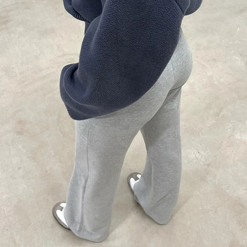 LIZAKOSHT  -  Simple Leisure Gray Elastic Drawstring Pockets Patchwork Straight Sweatpants New Comfort Fashion Street Sporty Bottoms