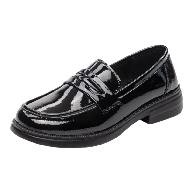 LIZAKOSHT  -  Glossy Leather Loafers Spring Women's Soft Bottom Flat Shoes British Style round Toe Anti-Slip Comfortable All-Season Fo...
