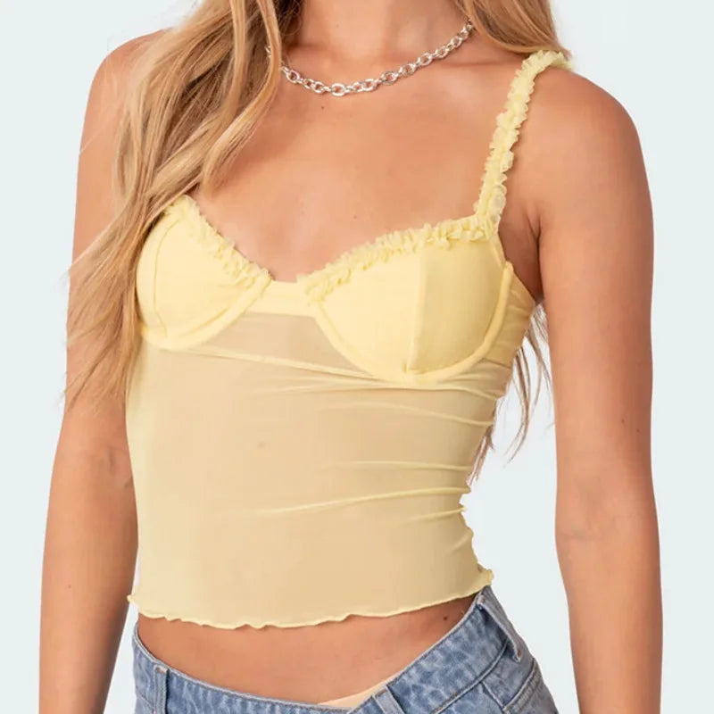 LIZAKOSHT  -  Women Leopard Print Lace Bow Edge Sexy Transparent Camisole Vest Retro Street Fashion Casual Top Daily Commuting Summer Vacation