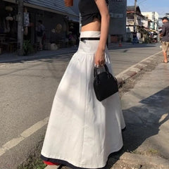 LIZAKOSHT  -  Design Sense Splicing Contrasting Color A-line Skirt Elegant High Waist Slimming Long Skirt