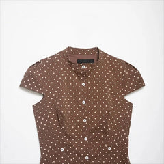 LIZAKOSHT  -  Vintage American Office Lady Women T Shirt Y2k Fashion Popular Polka Dot Print Thin Punk Clothes Harajuku Slim Waist Buttons Top