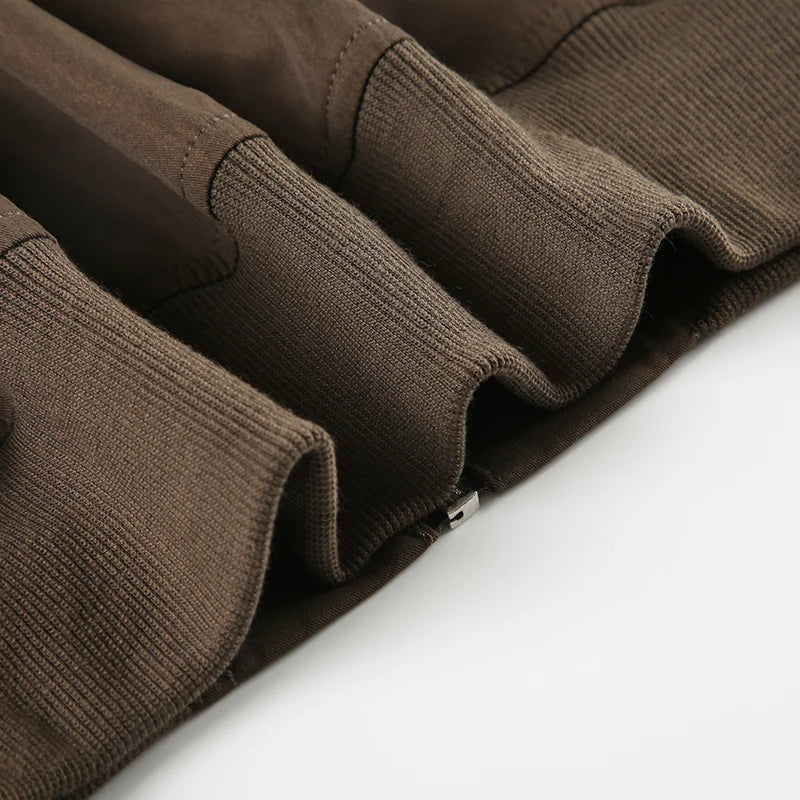 LIZAKOSHT  -  Streetwear Zipper Turn Down Collar Cargo Jackets For Women Multi Pockets Autumn Winter Outwear Y2K Coat Brown Vintage