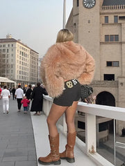 LIZAKOSHT  -  Women Solid Faux Fur Short Coat Elegant Long Sleeve Fluffy Loose Cropped Jacket Lady New Winter Warm High Street Outerwear 2025