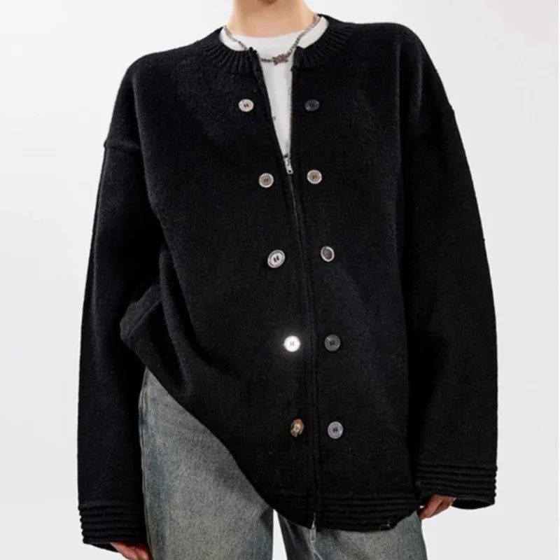 LIZAKOSHT  -  Female Autumn Winter Tops Coat Sweater Cardigan Knit Single Breasted Round Neck Retro Simple Design  New Soft Minority Versatile